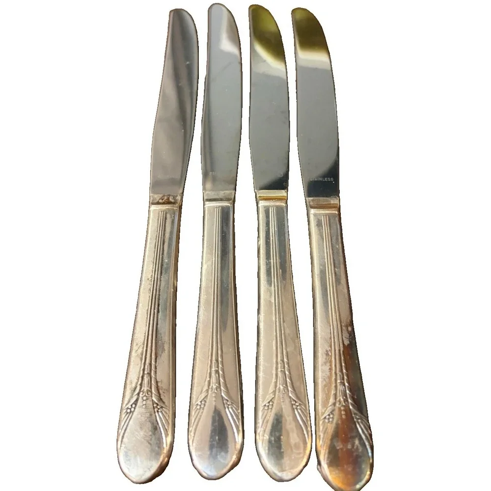 International Silver Inheritance 1941 Silver plate Dinner Knives Set 4 Stainless
